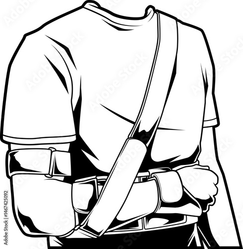 Person mit moderner Armschlinge – monochrome Darstellung für medizinische Themen und Patientenaufklärung.

