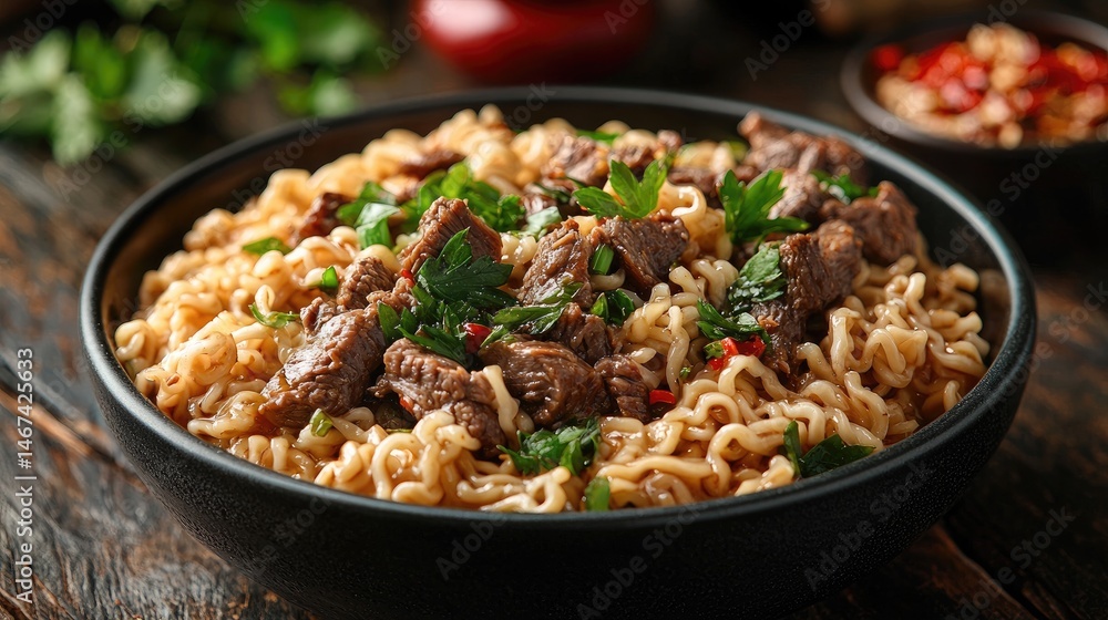 Bowl of Beef Noodle with Garnish Bowl of Beef Noodle with Garnish