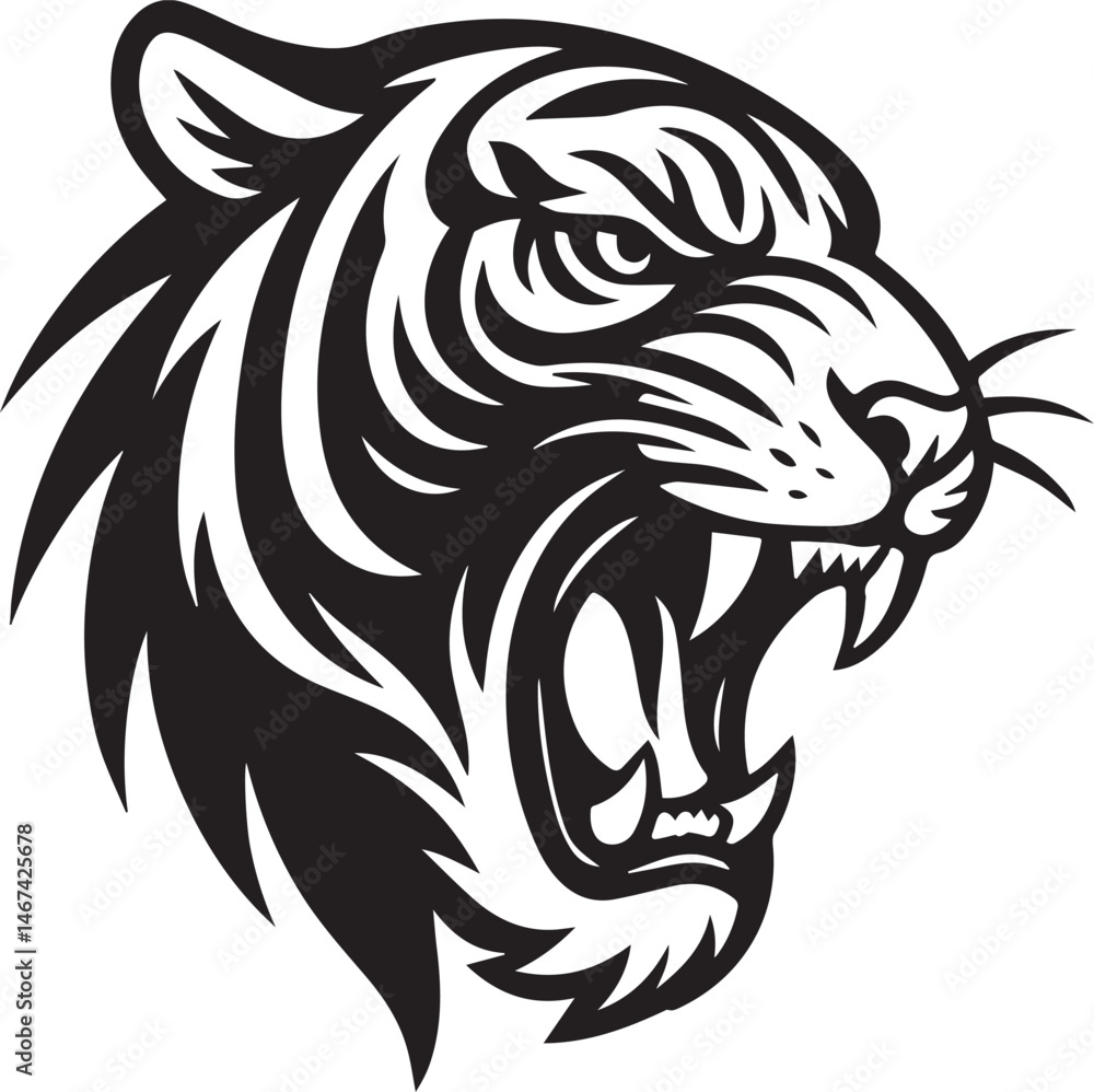 Fototapeta premium Elegant Tiger Head Line Art – Minimalist Vector Illustration