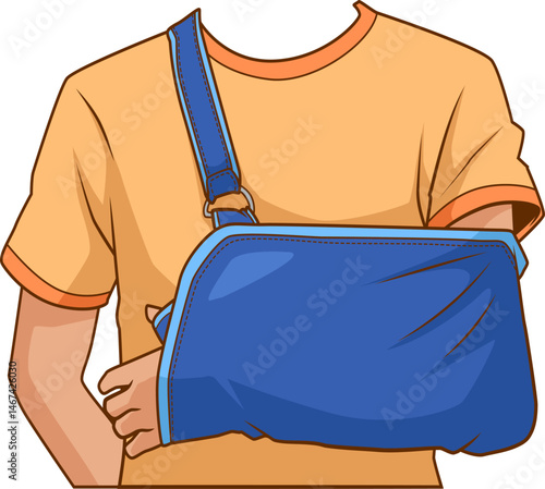 Person mit blauer Armschlinge – typisches Bild einer Armverletzung im Alltag.

