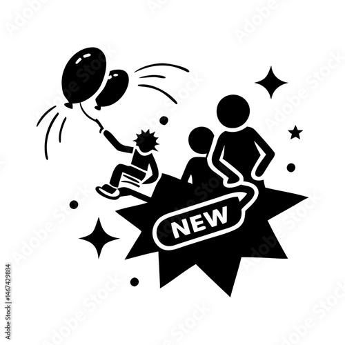 Celebrating New Arrivals with Balloons, Stars, and People, a Festive Icon