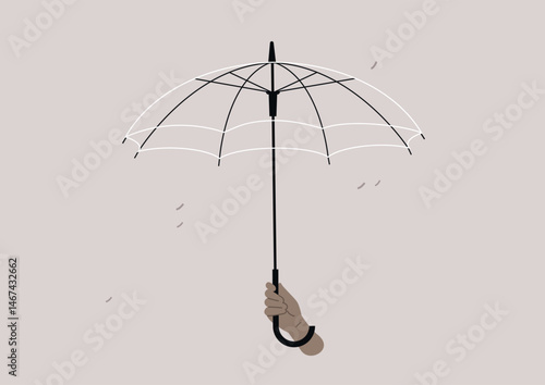 Unique transparent umbrella displayed against simple backdrop, showcasing elegance and utility during a rainy day in a vibrant urban setting