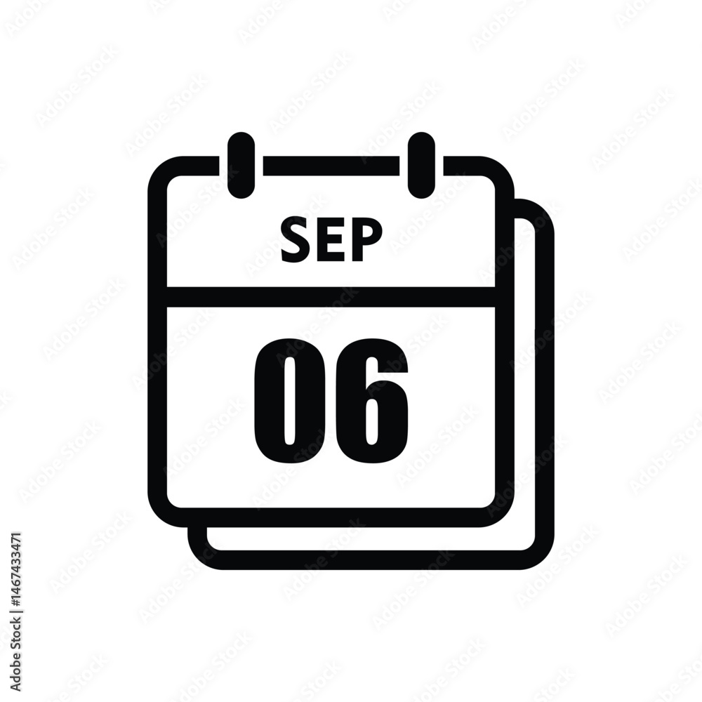 calender icon, 06 september icon with white background calender icon, 06 september icon with white background