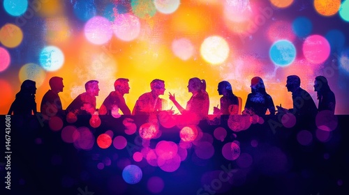 Vibrant social gathering with bokeh lights creating an evocative atmosphere for celebration meeting and festive occasions concept