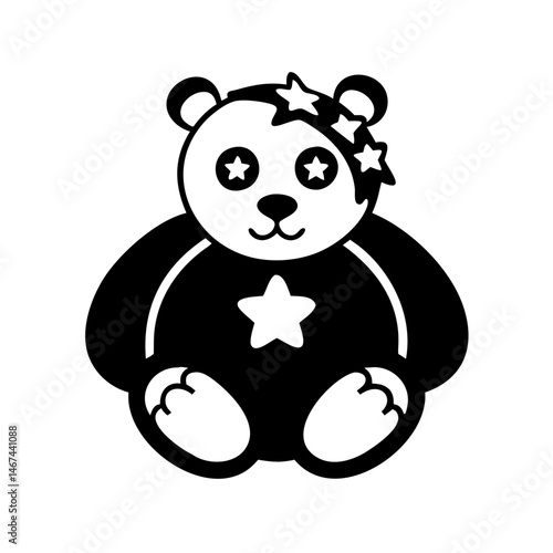 Starry Eyed Black and White Bear Plush Toy with a Star