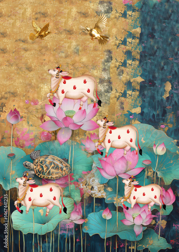 Wallpaper Mural Pichwai cow artwork, Pichwai art cows Torontodigital.ca