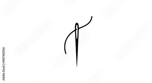 Needle with curved sewing thread black and white icon