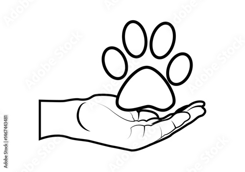 Icono negro de mano  sosteniendo huella de animal representando adopción de mascotas