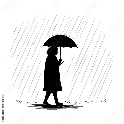 aged woman with umbrella during raining