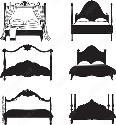 Silhouette Bed Frames: Six Elegant Bedroom Furniture Designs, Vector Art