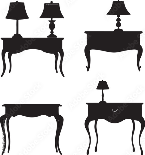 Silhouette Set of Elegant French Provincial Tables with Lamps for Decor Design