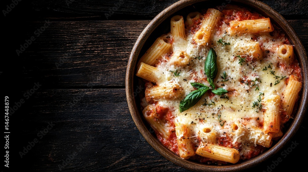 Delicious Baked Rigatoni with Tomato Sauce and Mozzarella Cheese Delicious Baked Rigatoni with Tomato Sauce and Mozzarella Cheese