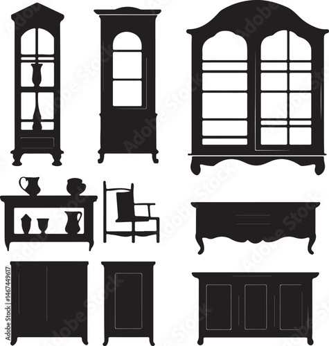 Silhouette Furniture Collection: Antique Cabinets, Hutch, Dresser, and Chair Designs