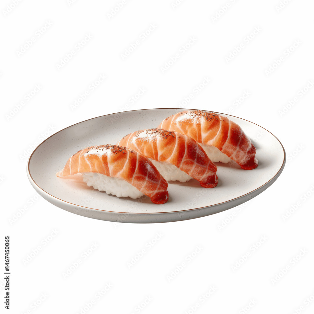 Delicious Salmon Nigiri Sushi on a Plate Delicious Salmon Nigiri Sushi on a Plate