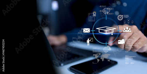 Obraz na plátne Online education concept Online learning offers courses education enabling stude