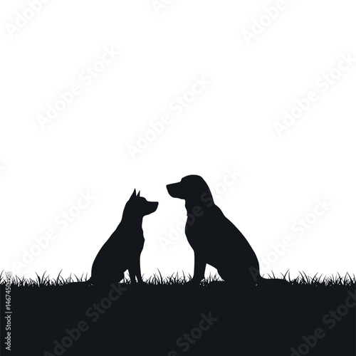 silhouette of two dogs sitting on grass