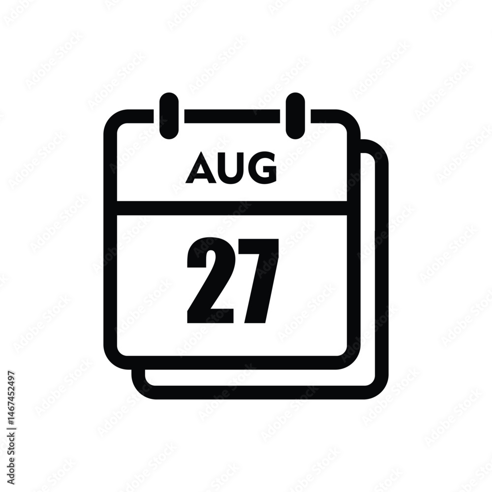 calender icon, 27 august icon with white background calender icon, 27 august icon with white background