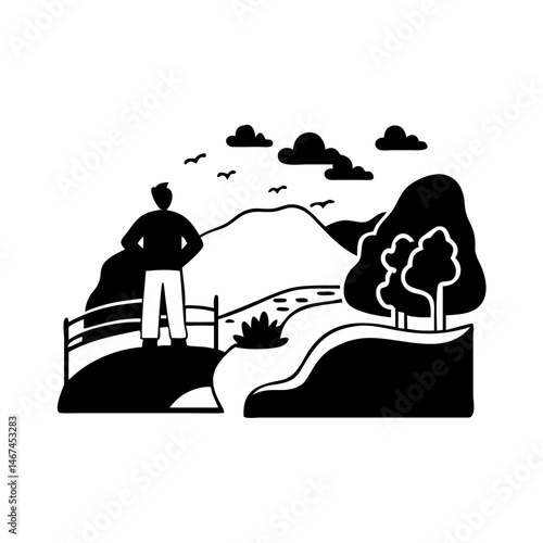 A solitary figure contemplating the landscape, a peaceful moment in nature