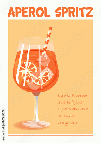 Aperol Spritz Cocktail Vector Illustration with Ingredients – Summer Refreshing Drink