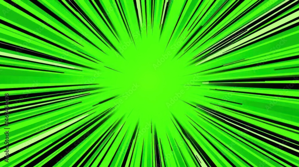 Obraz premium Vibrant green and black radiating lines converging at a central point, creating a dynamic, speed-like effect