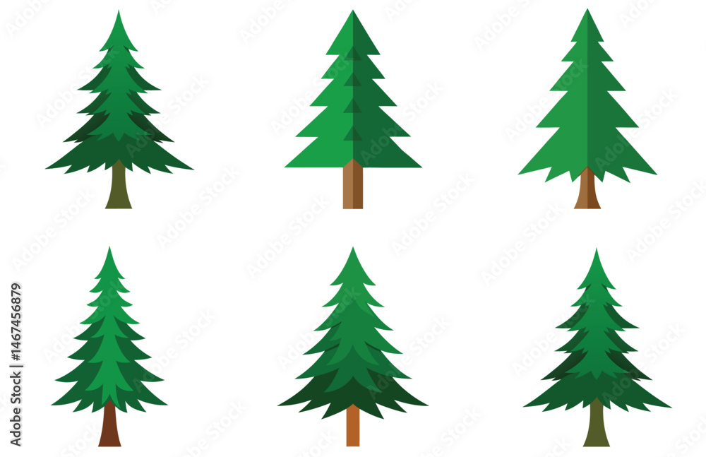 A vector set features green Christmas and fir trees, perfect for winter holiday season illustration and New Year celebration A vector set features green Christmas and fir trees, perfect for winter holiday season illustration and New Year celebration