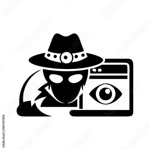 Cybersecurity threat represented by a hacker wearing a fedora and accessing data