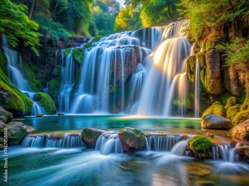 Long Exposure Waterfall Photography, Soft Water, Smooth Flowing Water, Cascading Water, Nature Photography, Serene Waterfall, Peaceful Waterfall Scene