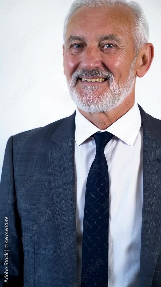Portrait of a Smiling Senior Businessman in Suit and Tie on a White Background - Vertical Video Portrait of a Smiling Senior Businessman in Suit and Tie on a White Background - Vertical Video