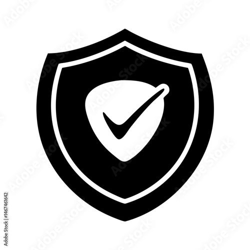 Shield with check mark indicating success and protection in black and white
