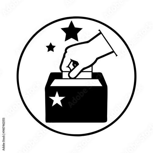 Illustration of Hand Placing Ballot in Voting Box within a Circle
