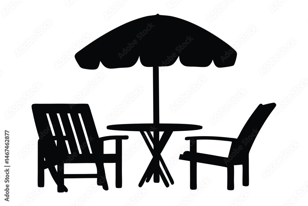 chairs and umbrella silhouette vector, , two chairs and table black symbol chairs and umbrella silhouette vector, , two chairs and table black symbol