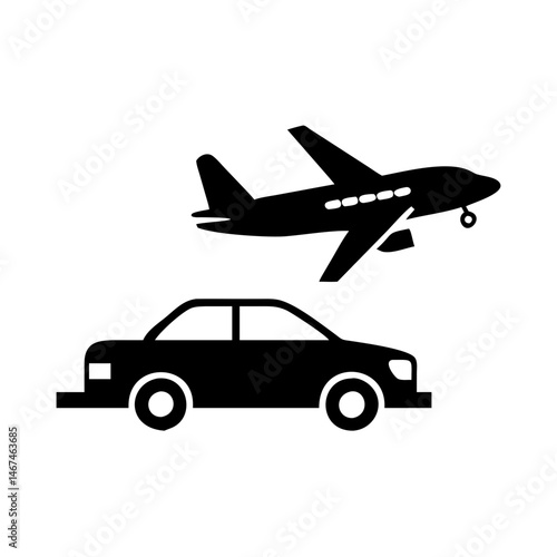 Simple Black and White Icon Showing a Car and an Airplane