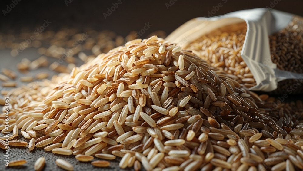 Fototapeta premium Photorealistic image of a bag of brown rice