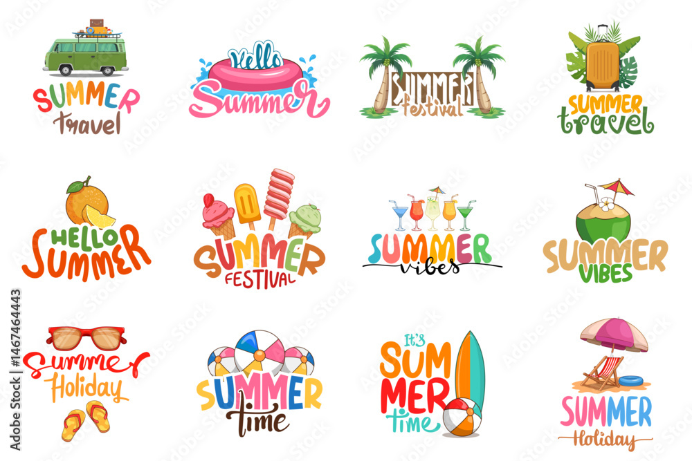 summer tropical text calligraphy bundle with illustration of summer elements, hello summer, summer time, festival, holiday, vibes summer tropical text calligraphy bundle with illustration of summer elements, hello summer, summer time, festival, holiday, vibes