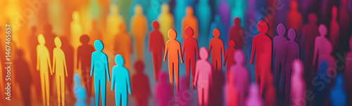 Obraz na płótnie Colorful paper cut-out people figures on open palm hands. Diversity inclusion concept. Team representing equality. United community, people support, ESG theme, CSR. Teamwork, togetherness, w salonie