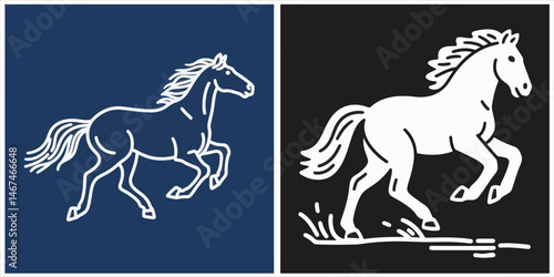 Two vector graphics show a horse in motion. 