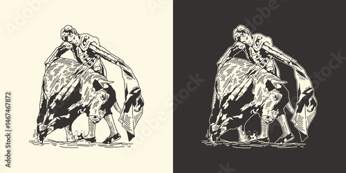 Spanish Bullfighting Scene - Matador in Action Vector