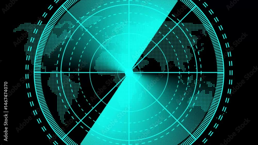 Digital radar screen infographic HUD call loading radar targets and futuristic user interface computer system and technology concept HUD Signal transmitted Sonar radar. Glow map background.