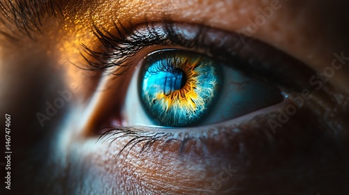 Captivating Eye: Detailed iris with gold and blue pigments macro shot