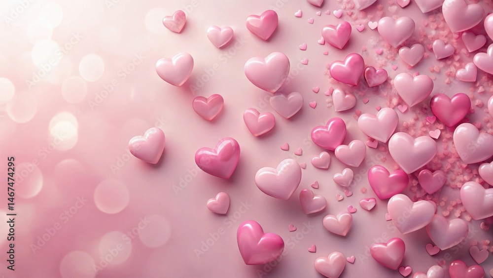 Pink hearts scattered on a pastel pink background with subtle texture and soft focus Pink hearts scattered on a pastel pink background with subtle texture and soft focus