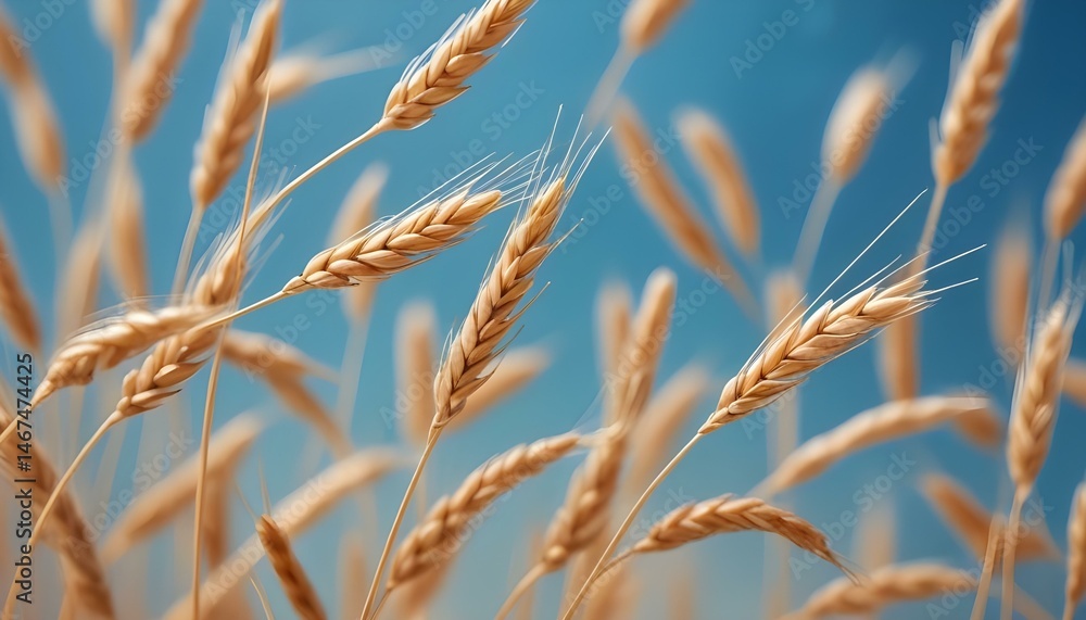 Stunning close-up captures golden wheat stalks against the vivid blue sky, an idyllic scene. Stunning close-up captures golden wheat stalks against the vivid blue sky, an idyllic scene.