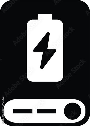 Black 2D vector icon of travel power bank used in travel and adventure-related designs