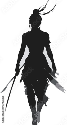 Dark Silhouette of Swordsman with Topknot