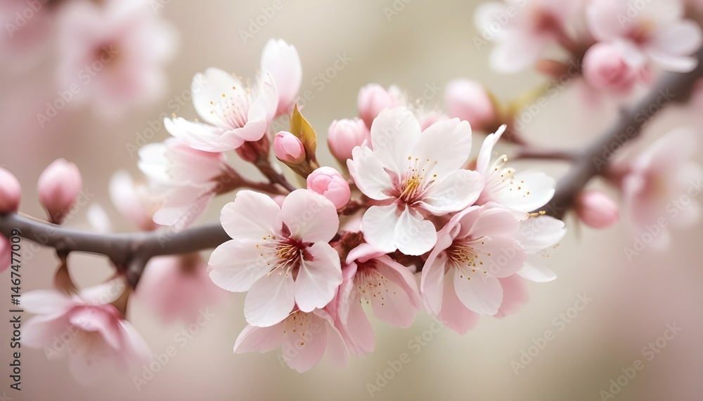 Obraz premium Beautiful and delicate pink cherry blossom flowers in full bloom during spring.