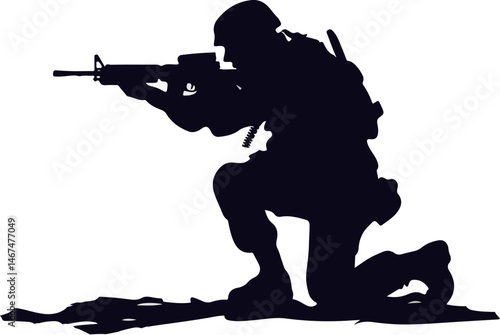 Soldier Kneeling and Firing Silhouette