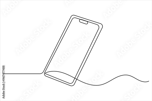 Smart phone icon continuous one line drawing with  isolate simple outline vector illustration