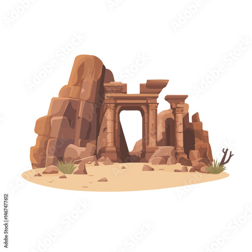 Ancient Ruins Flat vector, minimalist design, isolated on a white background.