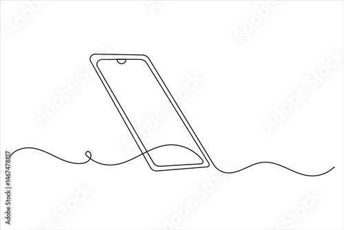 Smart phone icon continuous one line drawing with  isolate simple outline vector illustration