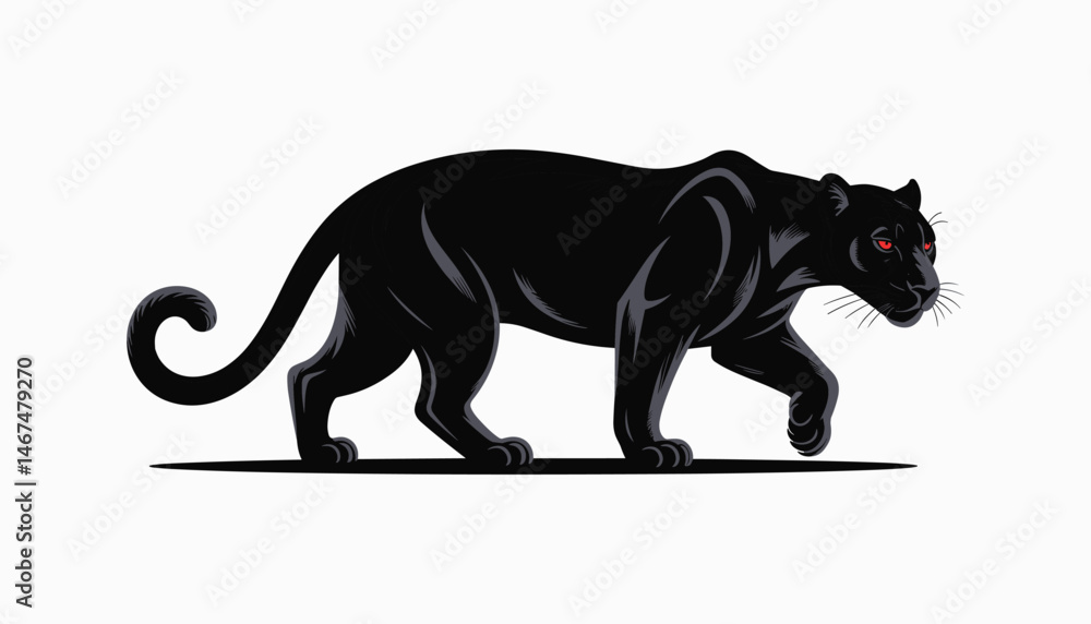Obraz premium Black Panther Illustration Fierce Wild Animal in Walking Pose