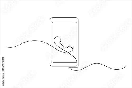 Smart phone icon continuous one line drawing with  isolate simple outline vector illustration
